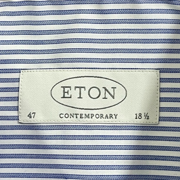 Eton Contemporary Fit Dress Shirt 47 18.5 = 3XL Blue/White Pinstripe Office - Picture 6 of 8